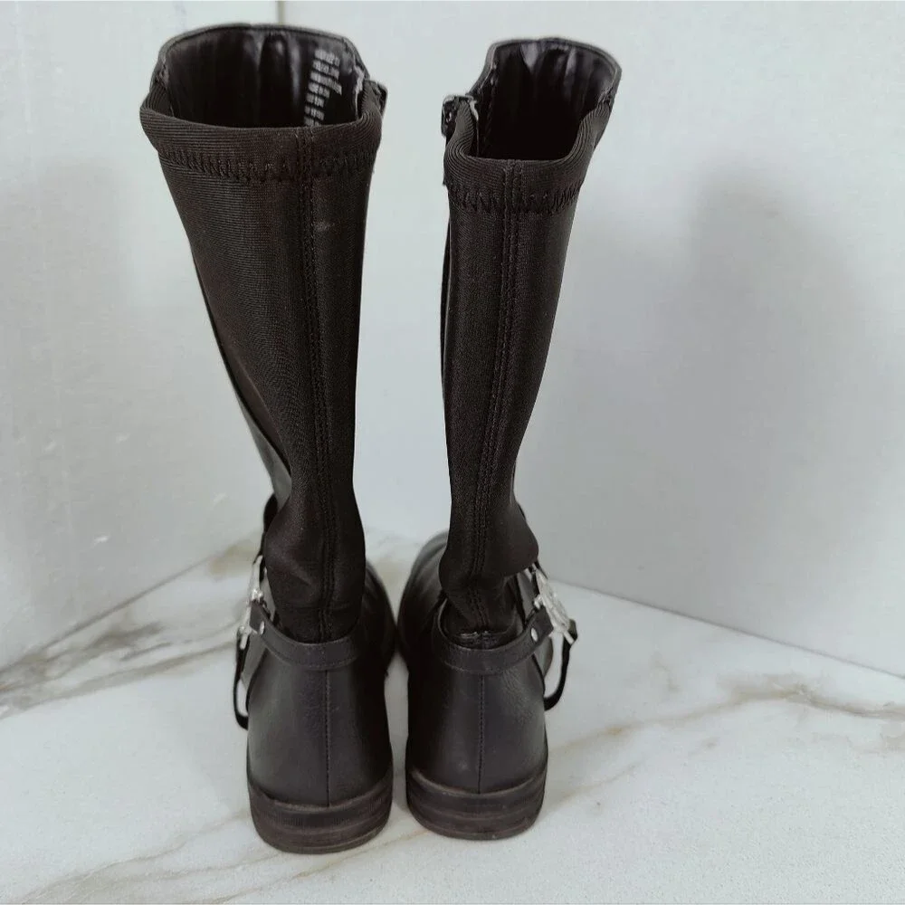 DKNY Girls' Emma Black Faux Leather Textile Harness Boots, Sz 1
